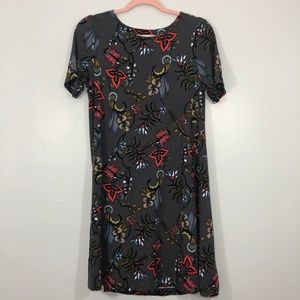 LOFT | Grey Floral Short Sleeve Swing Dress